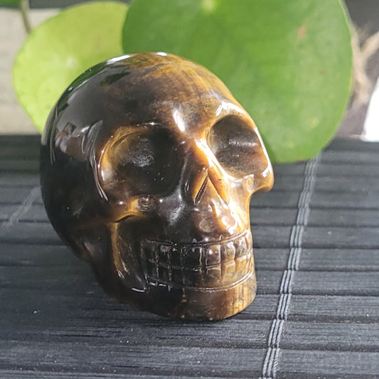 Crâne en Œil de Tigre – Sculpture en pierre naturelle