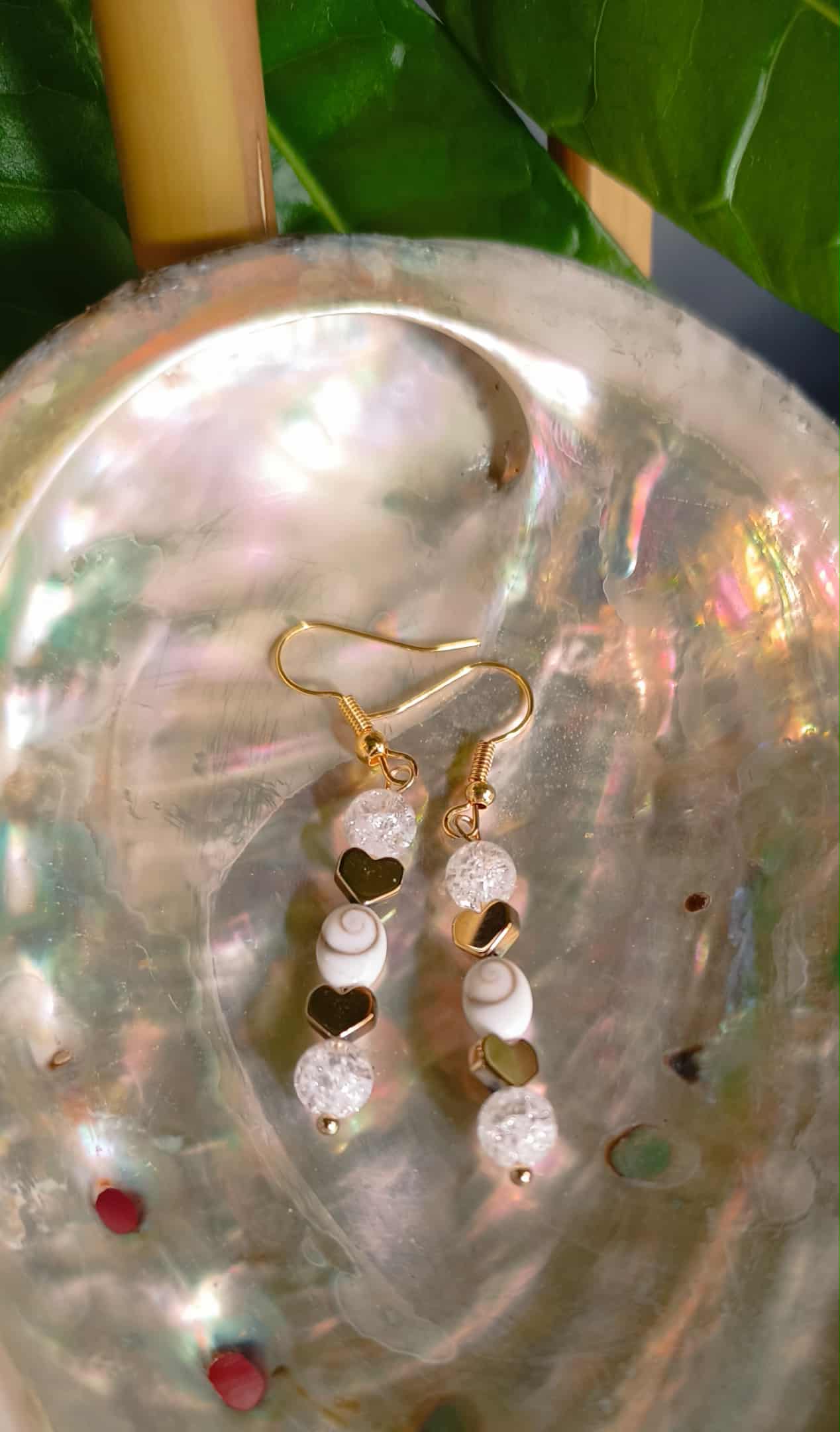 Boucles d’oreilles Œil de Sainte-Lucie et Cristal de Roche Craquelé – Bijou énergétique 6 mm en acier inoxydable