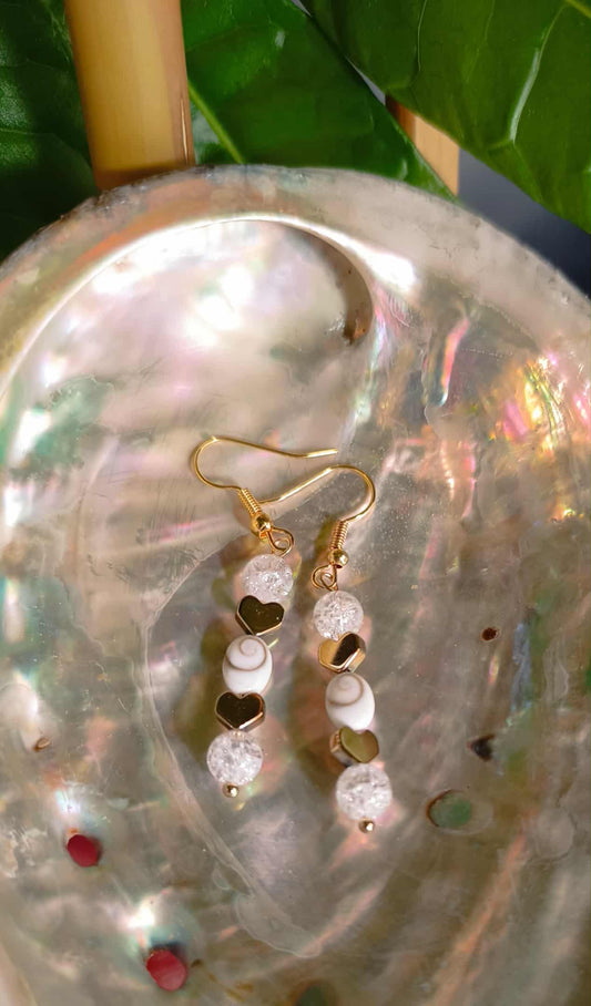 Boucles d’oreilles Œil de Sainte-Lucie et Cristal de Roche Craquelé – Bijou énergétique 6 mm en acier inoxydable