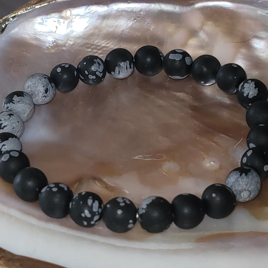 Bracelet Obsidienne Flocon de Neige Mat – Bracelet énergétique
