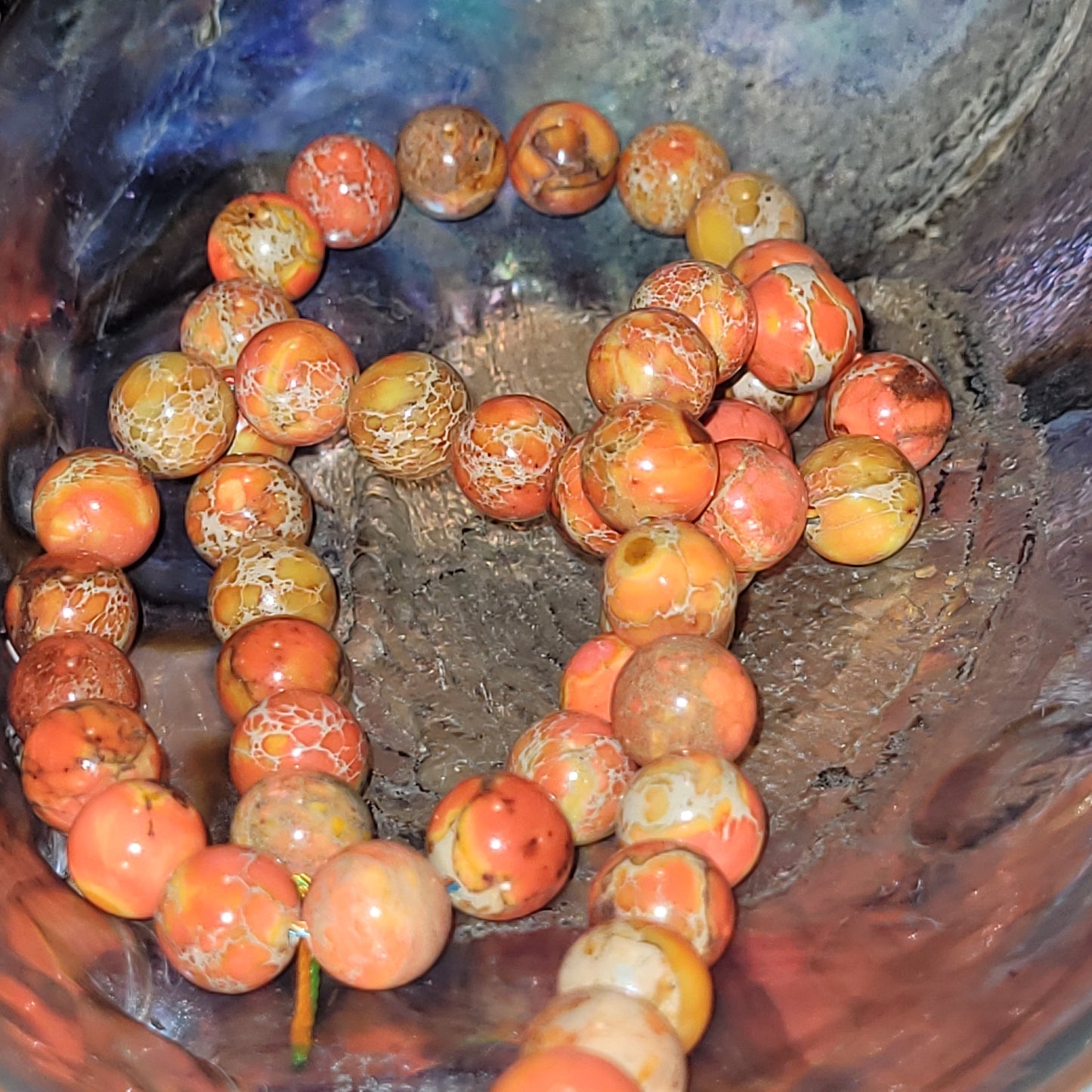 Fil de perles en Jaspe Impérial Orange Feu