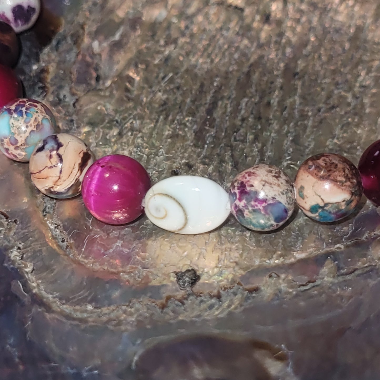 Bracelet Œil de Sainte-Lucie &  Œil de Tigre Fushia/Jaspe Impérial  rose bleue teinté -Pierre naturelle