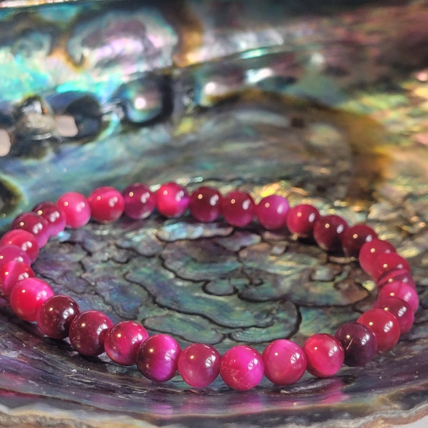 Bracelet Œil de Tigre Fuchsia – Pierre naturelle teintée