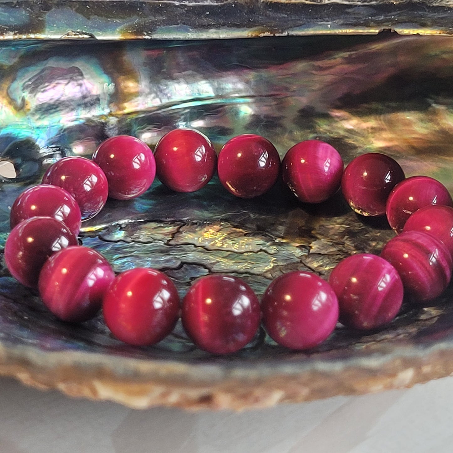 Bracelet Œil de Tigre Fuchsia – Pierre naturelle teintée