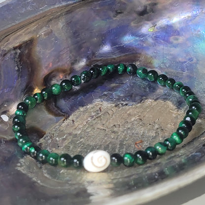 Bracelet Œil de Sainte Lucie et Œil de Tigre teinté vert – Bracelet énergétique 4 mm