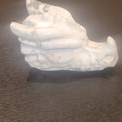 Tête de dragon en Howlite – Sculpture décorative