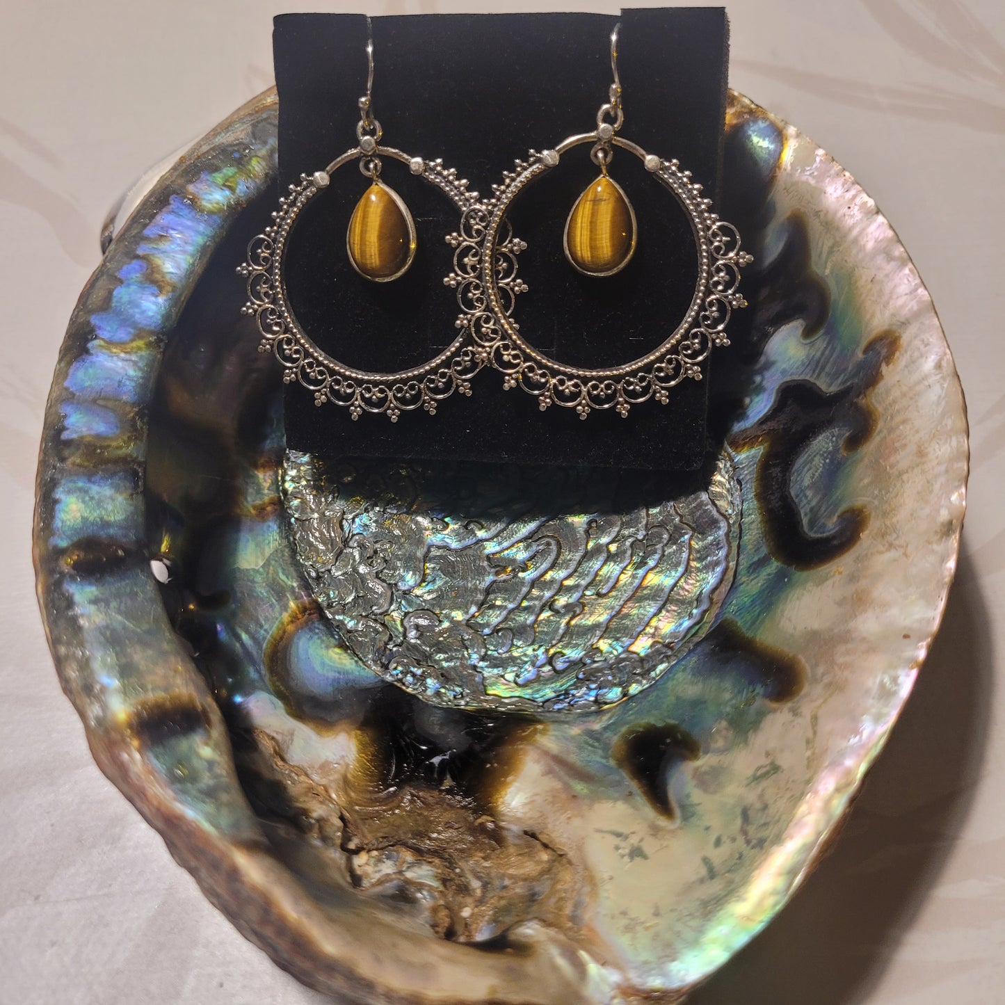 Boucles d’oreilles Œil de Tigre – Argent 925 ajouré