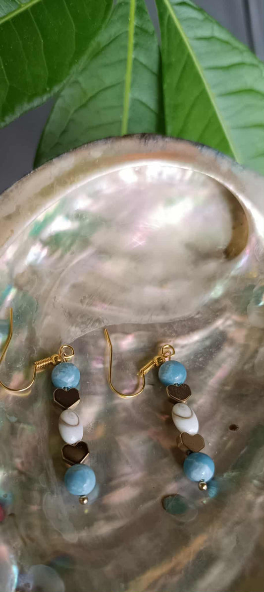 Boucles d’oreilles Œil de Sainte-Lucie et Larimar – Bijou énergétique 6 mm en acier inoxydable