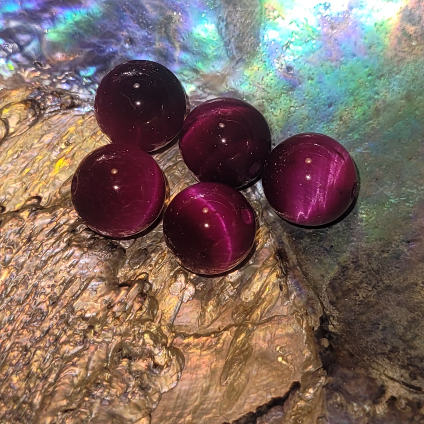 Fil de perles - Œil de tigre teinté Fushia