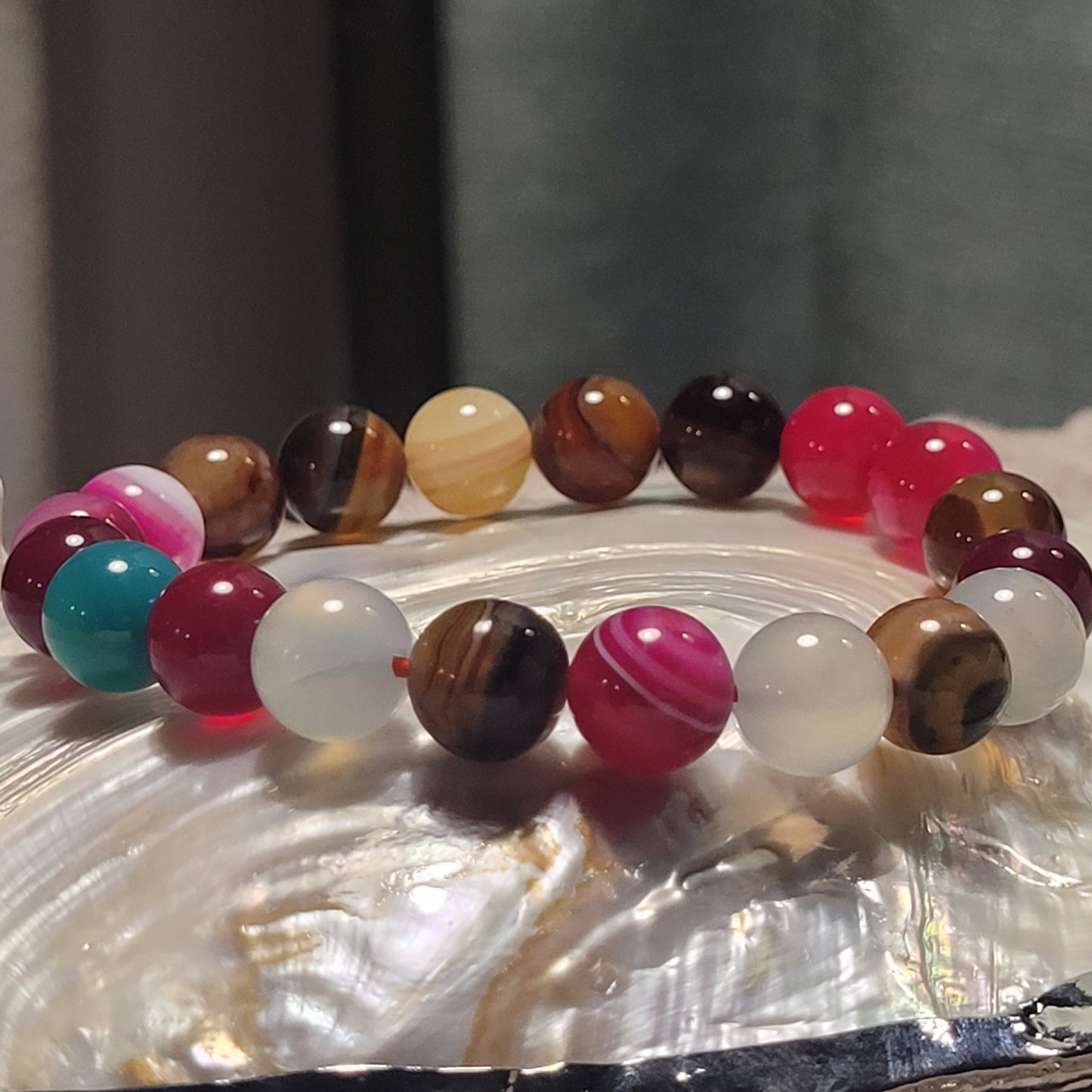 Bracelet Agate Multicolore – Pierre d’équilibre et de joie (10 mm)