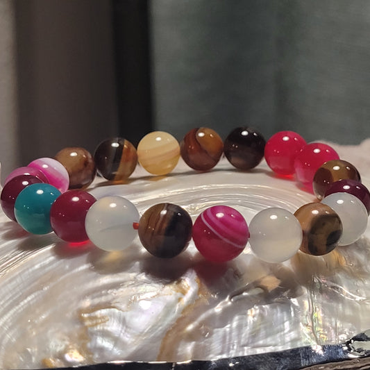 Bracelet Agate Multicolore – Pierre d’équilibre et de joie (10 mm)