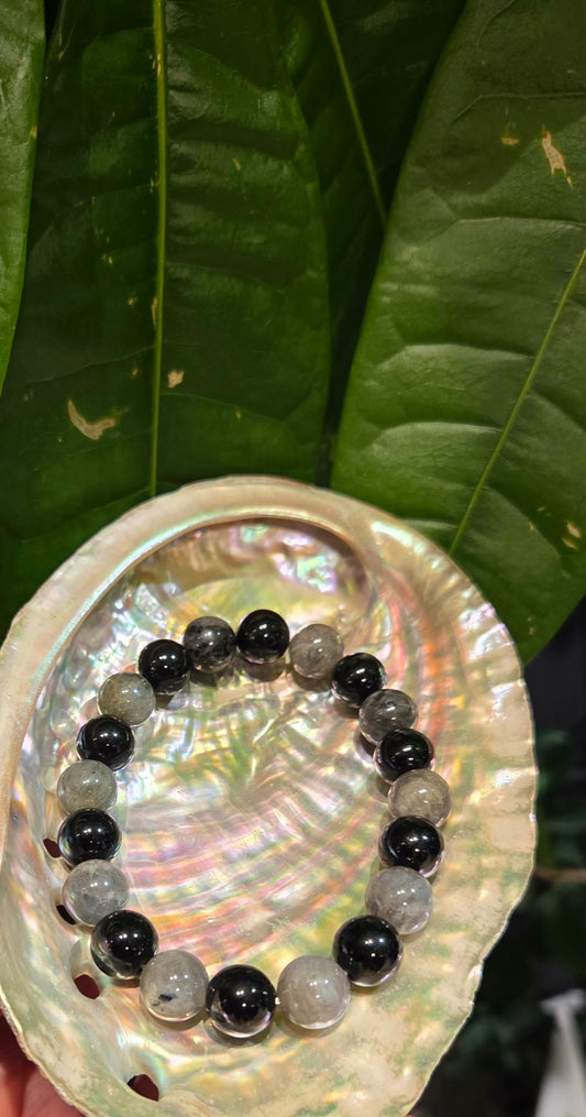 Bracelet de Protection Labradorite & Obsidienne 10 mm.