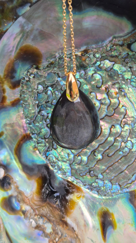 Pendentif Obsidienne Argentée– Collier en acier inoxydable