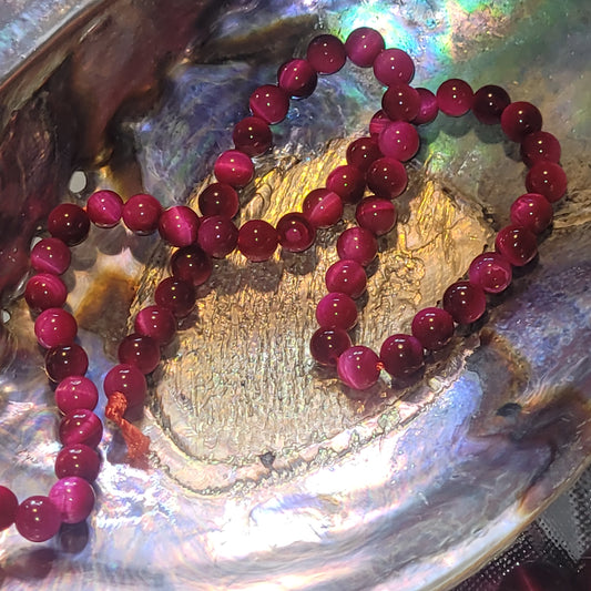 Fil de perles - Œil de tigre teinté Fushia