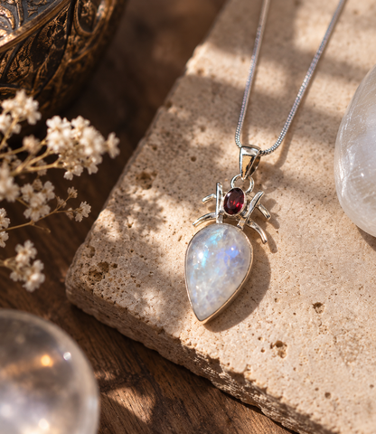 Pendentif Grenat & Pierre de Lune – Bijou énergétique