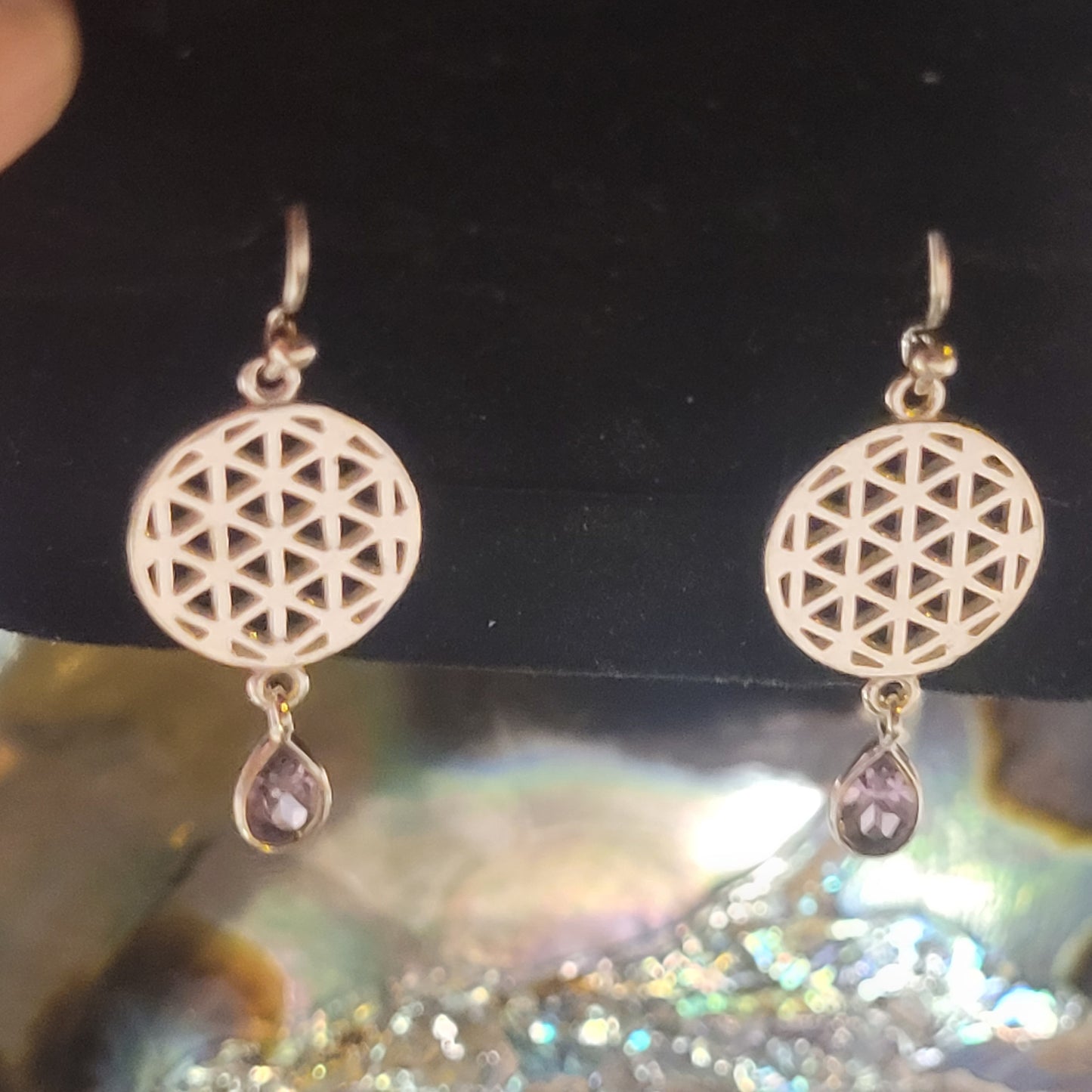 Boucles d’oreilles Fleur de Vie & Améthyste – Argent 925