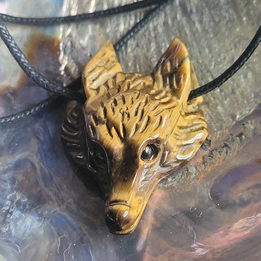 Pendentif Loup – Pierre Œil de Tigre
