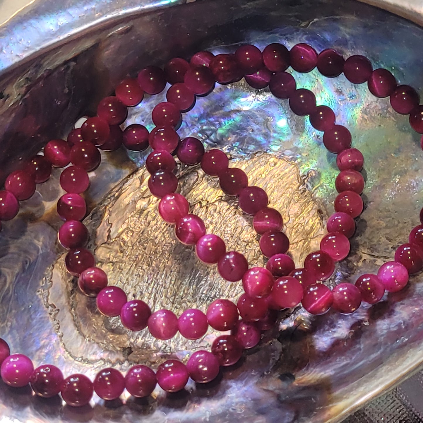 Bracelet Œil de Tigre Fuchsia teinté – Bracelet énergétique