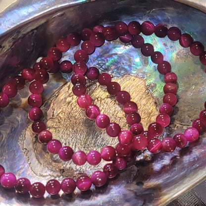 Bracelet Œil de Tigre Fuchsia teinté – Bracelet énergétique