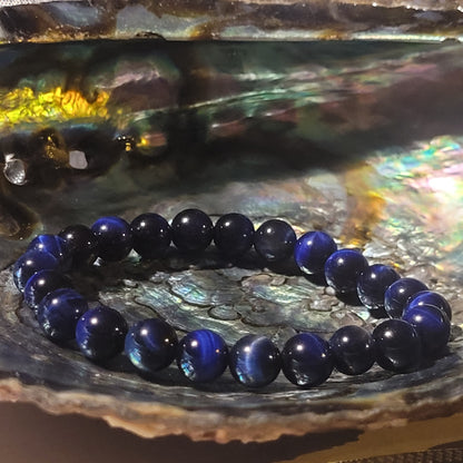 Bracelet Œil de Tigre Bleu Marine – Pierre naturelle teintée