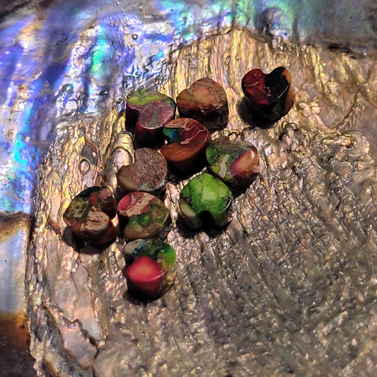 Sachet de 10 perles cœur en Jaspe Impérial multicolore chauffée