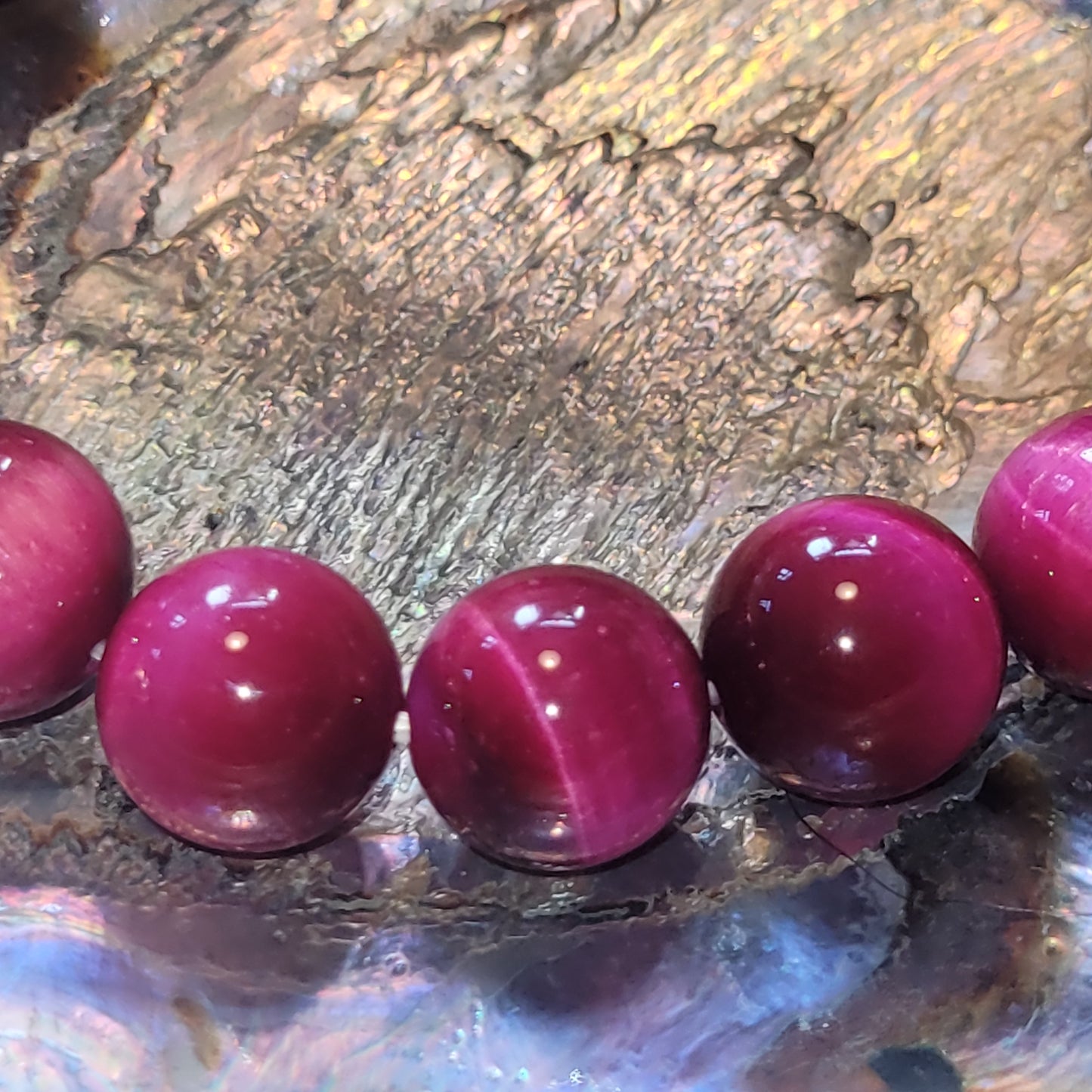 Bracelet Œil de Tigre Fuchsia teinté – Bracelet énergétique