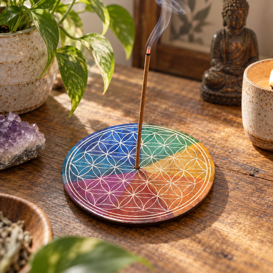 Fleur de Vie arc-en-ciel – Porte-encens décoratif