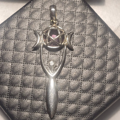 Pendentif Déesse Triple Lune & Pentacle – Améthyste – Bijou en argent 925