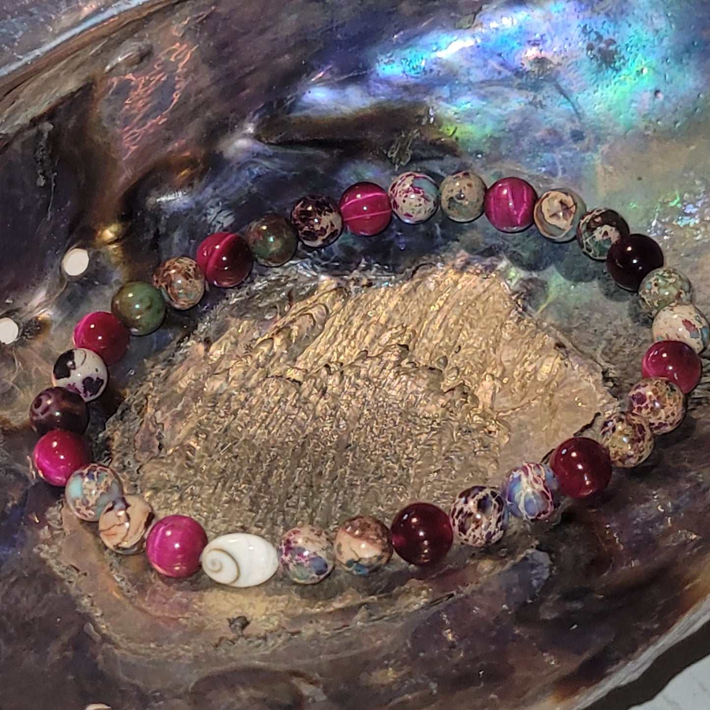 Bracelet Œil de Sainte-Lucie &  Œil de Tigre Fushia/Jaspe Impérial  rose bleue teinté -Pierre naturelle