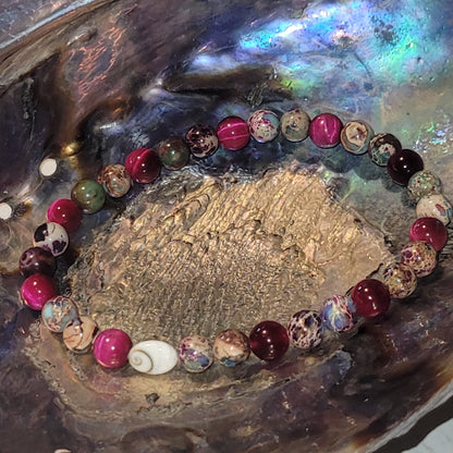 Bracelet Œil de Sainte-Lucie &  Œil de Tigre Fushia/Jaspe Impérial  rose bleue teinté -Pierre naturelle