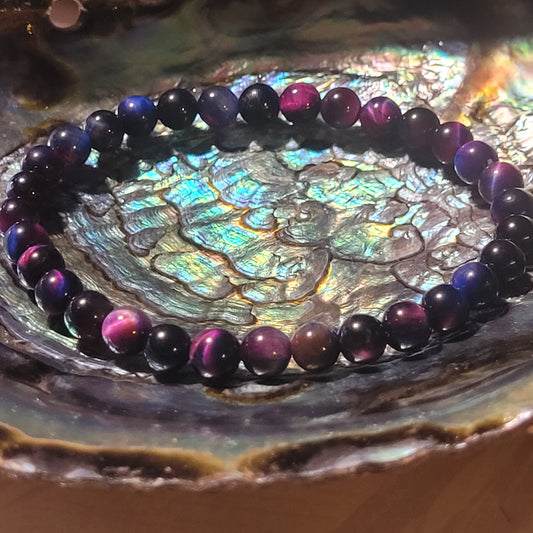 Bracelet Œil de Tigre Fuchsia / Bleu – Pierre naturelle teintée